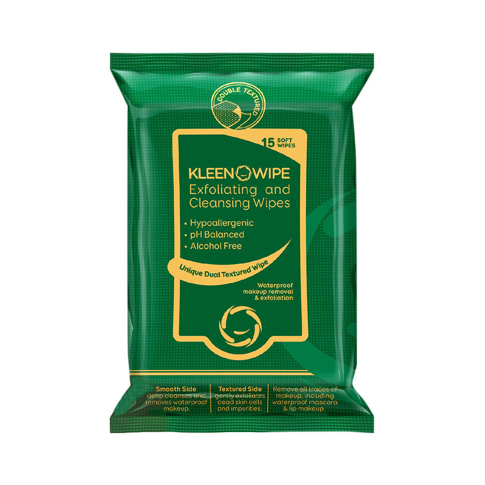 KleenOWipe Exfoliating and Cleansing Facial Wipes - 15Pcs
