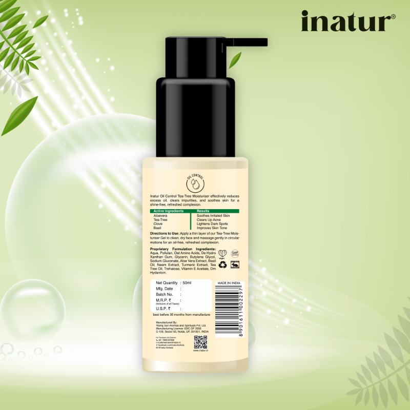inatur Tea Tree Gel, Non-Sticky Moisturizer, with Neem, Aloe Vera, for Oily, Acne-Prone Skin