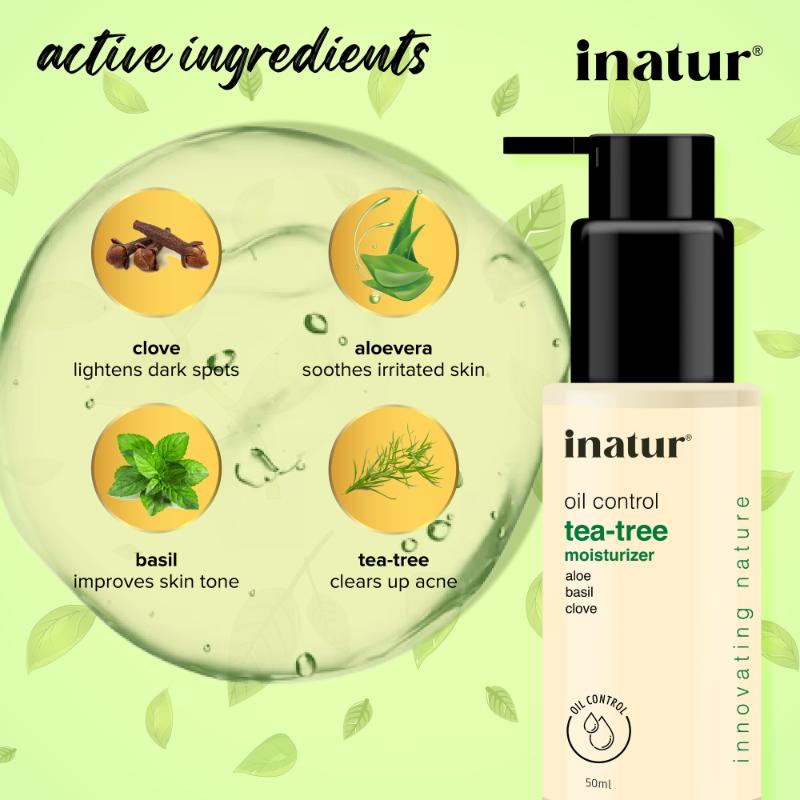 inatur Tea Tree Gel, Non-Sticky Moisturizer, with Neem, Aloe Vera, for Oily, Acne-Prone Skin