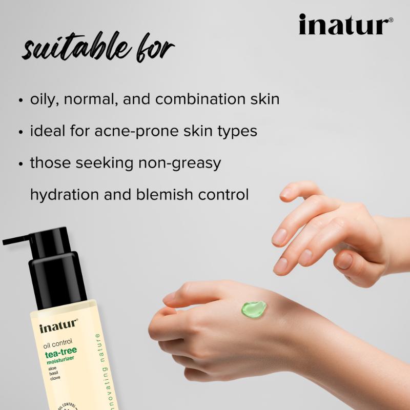 inatur Tea Tree Gel, Non-Sticky Moisturizer, with Neem, Aloe Vera, for Oily, Acne-Prone Skin