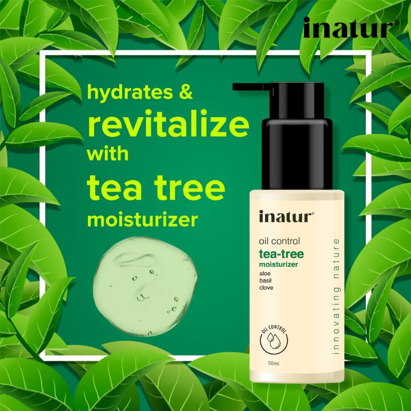 inatur Tea Tree Gel, Non-Sticky Moisturizer, with Neem, Aloe Vera, for Oily, Acne-Prone Skin