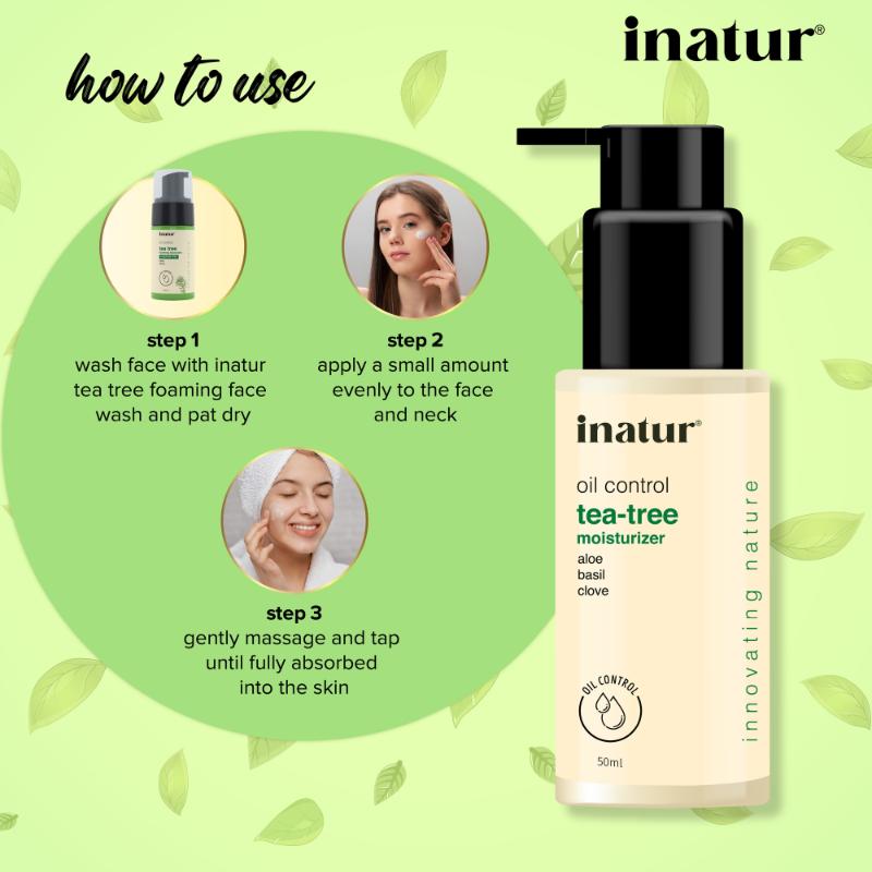 inatur Tea Tree Gel, Non-Sticky Moisturizer, with Neem, Aloe Vera, for Oily, Acne-Prone Skin