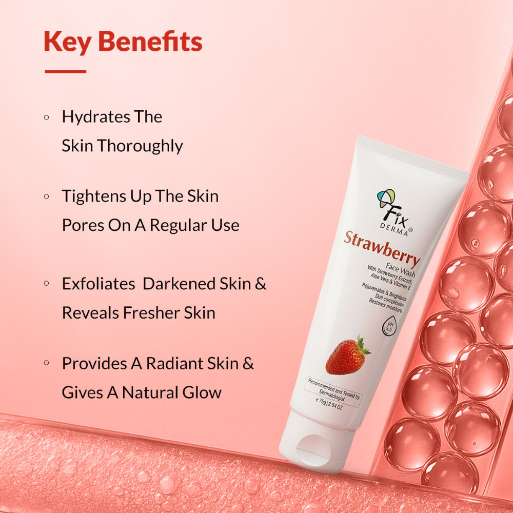 Fixderma Strawberry Face Wash with Vitamin E & Strawberry Extract, Face Wash for Oily Skin