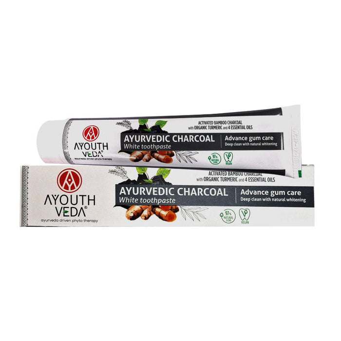 Ayouthveda Ayurvedic Charcoal White Toothpaste with Bamboo Charcoal for Deep Cleaning
