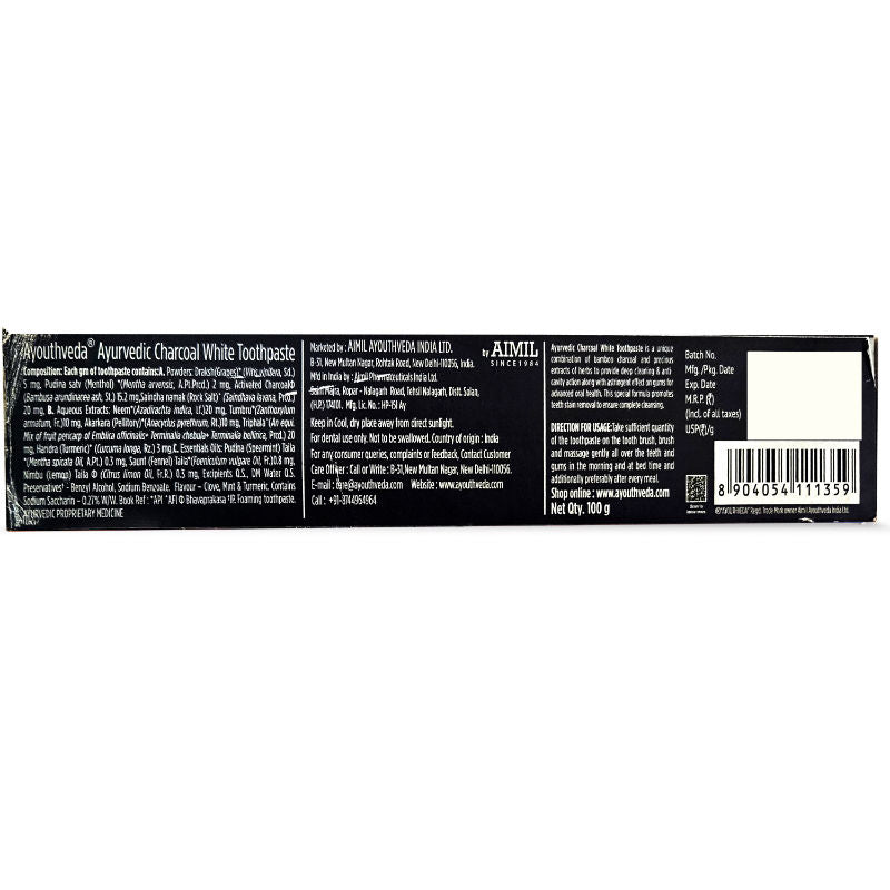 Ayouthveda Ayurvedic Charcoal White Toothpaste with Bamboo Charcoal for Deep Cleaning