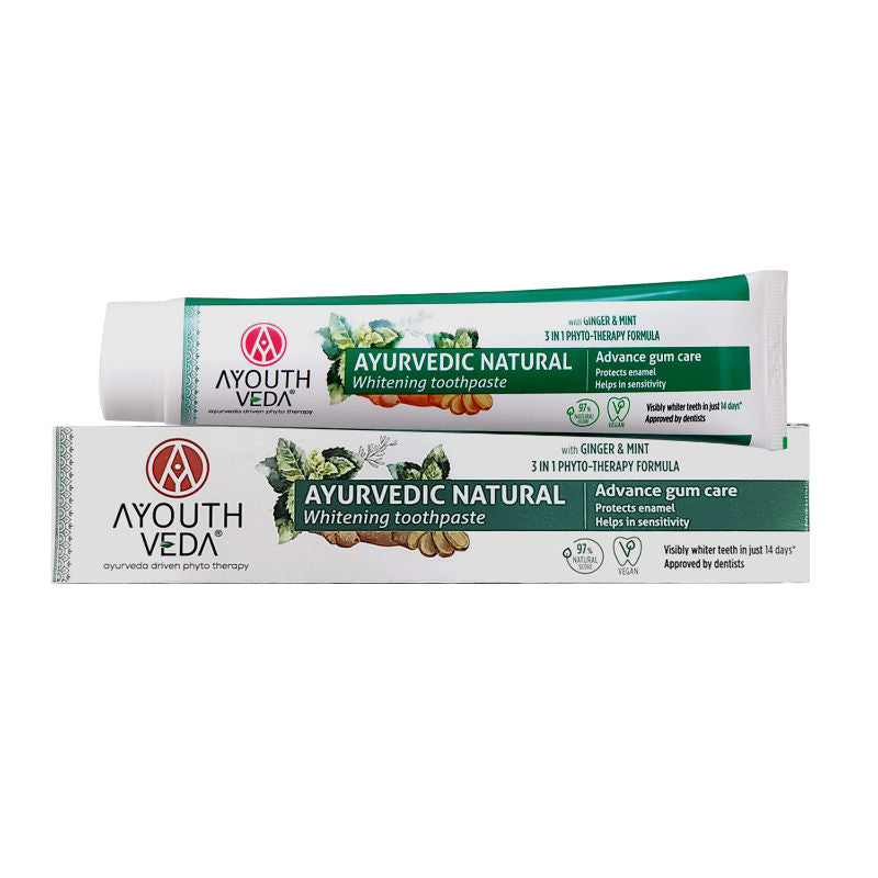 Ayouthveda Ayurvedic Natural Whitening Toothpaste with Ginger & Mint For Visibly Whiter Teeth