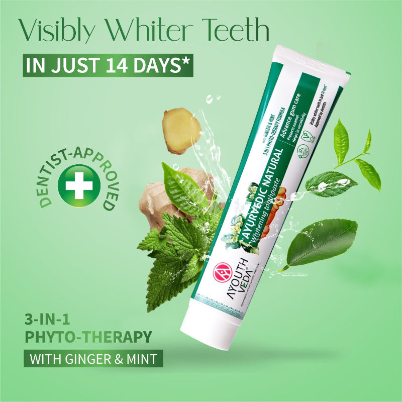 Ayouthveda Ayurvedic Natural Whitening Toothpaste with Ginger & Mint For Visibly Whiter Teeth