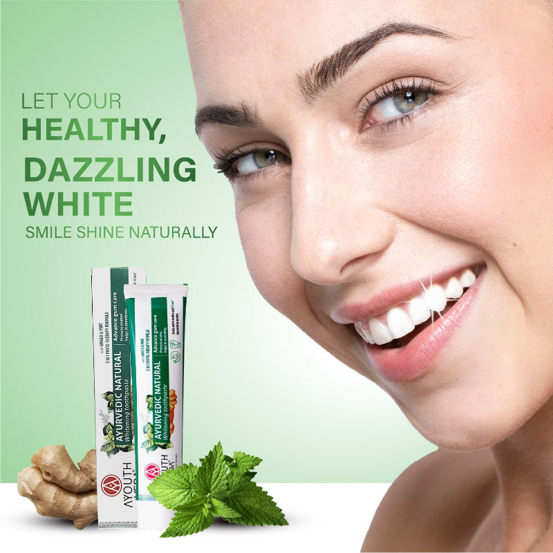 Ayouthveda Ayurvedic Natural Whitening Toothpaste with Ginger & Mint For Visibly Whiter Teeth