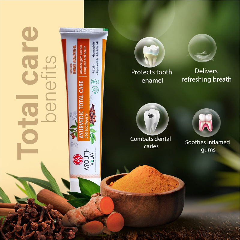 Ayouthveda Ayurvedic Total Care 360 Toothpaste with Turmeric & Eucalyptus for Oral Health