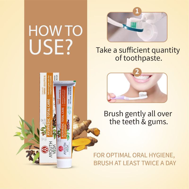 Ayouthveda Ayurvedic Total Care 360 Toothpaste with Turmeric & Eucalyptus for Oral Health