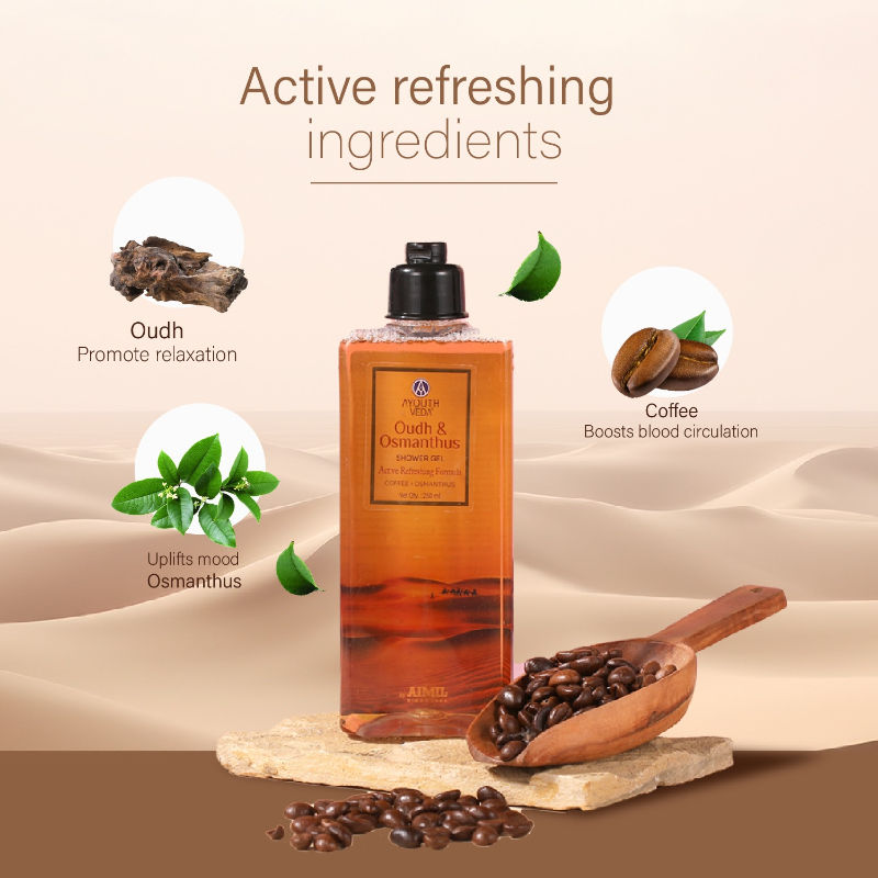 Ayouthveda Oudh & Osmanthus Shower Gel with Exotic Aroma to Cleanse, Hydrate & Refresh Skin