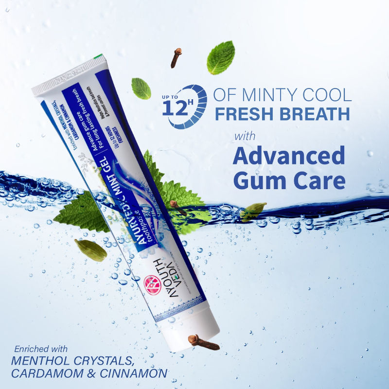Ayouthveda Ayurvedic Mint Gel Toothpaste with Menthol & Cardamom for Fresh Breath
