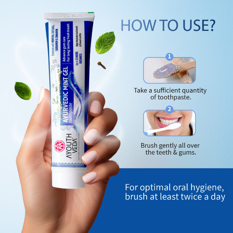 Ayouthveda Ayurvedic Mint Gel Toothpaste with Menthol & Cardamom for Fresh Breath