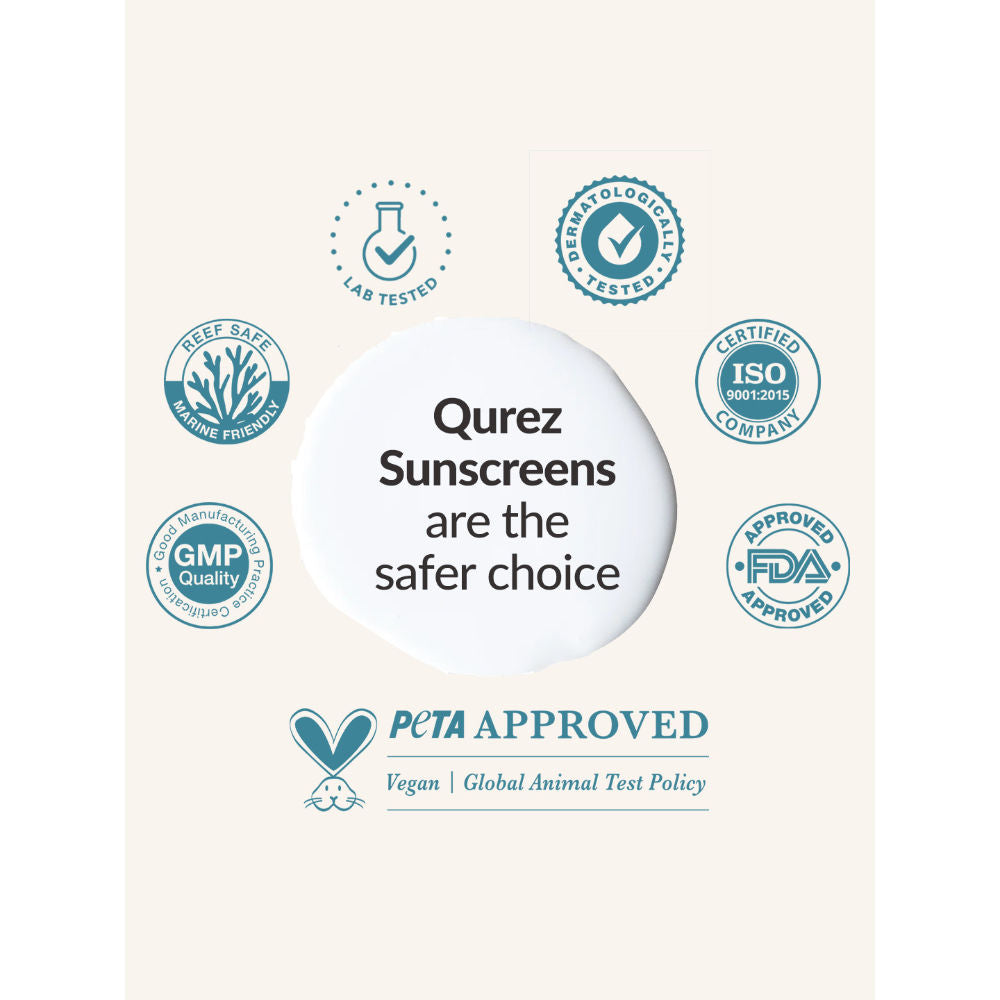 Qurez Mineral Sunscreen SPF 50 PA+++, Blue Light & IR Protection, Water Resistant