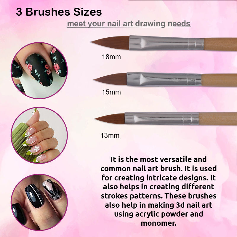 Bronson Professional Nail Art Acrylic Brush Set For Liquid And Powder No.6,8,10
