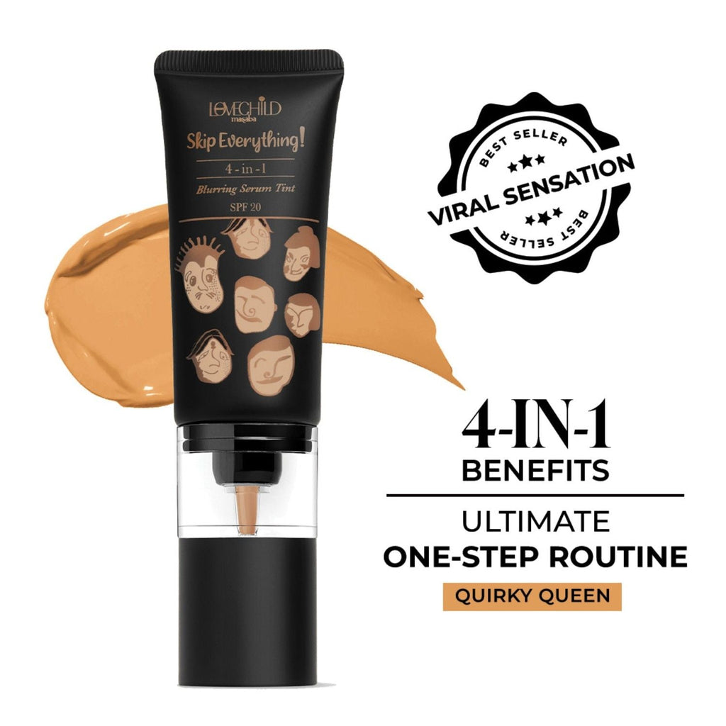 Lovechild Masaba Skip Everything Serum Skin Tint SPF 20, Liquid Foundation for all Skin type, with In-Built Brush, Enriched with Vitamin E for anti-ageing benefits