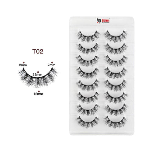 Bronson Professional Eyelash set 3D false long and natural eye makeup 8 pairs No. T02