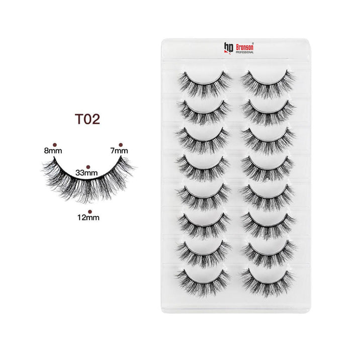 Bronson Professional Eyelash set 3D false long and natural eye makeup 8 pairs No. T02