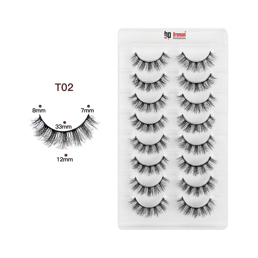 Bronson Professional Eyelash set 3D false long and natural eye makeup 8 pairs No. T02