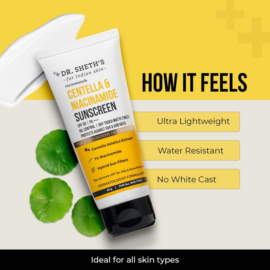 Dr. Sheth'S Centella & Niacinamide Sunscreen Spf 50 Pa+++ Protection For Oily & Acne-Prone Skin