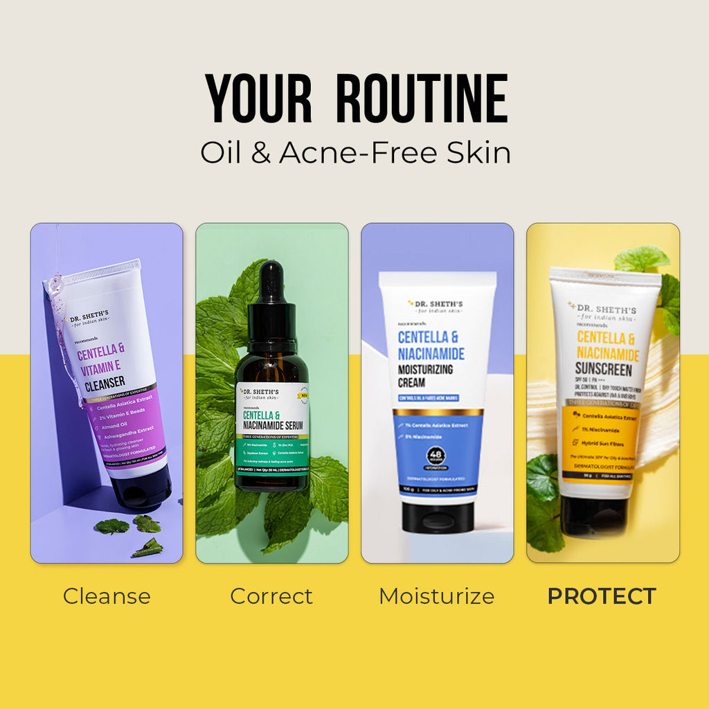 Dr. Sheth'S Centella & Niacinamide Sunscreen Spf 50 Pa+++ Protection For Oily & Acne-Prone Skin