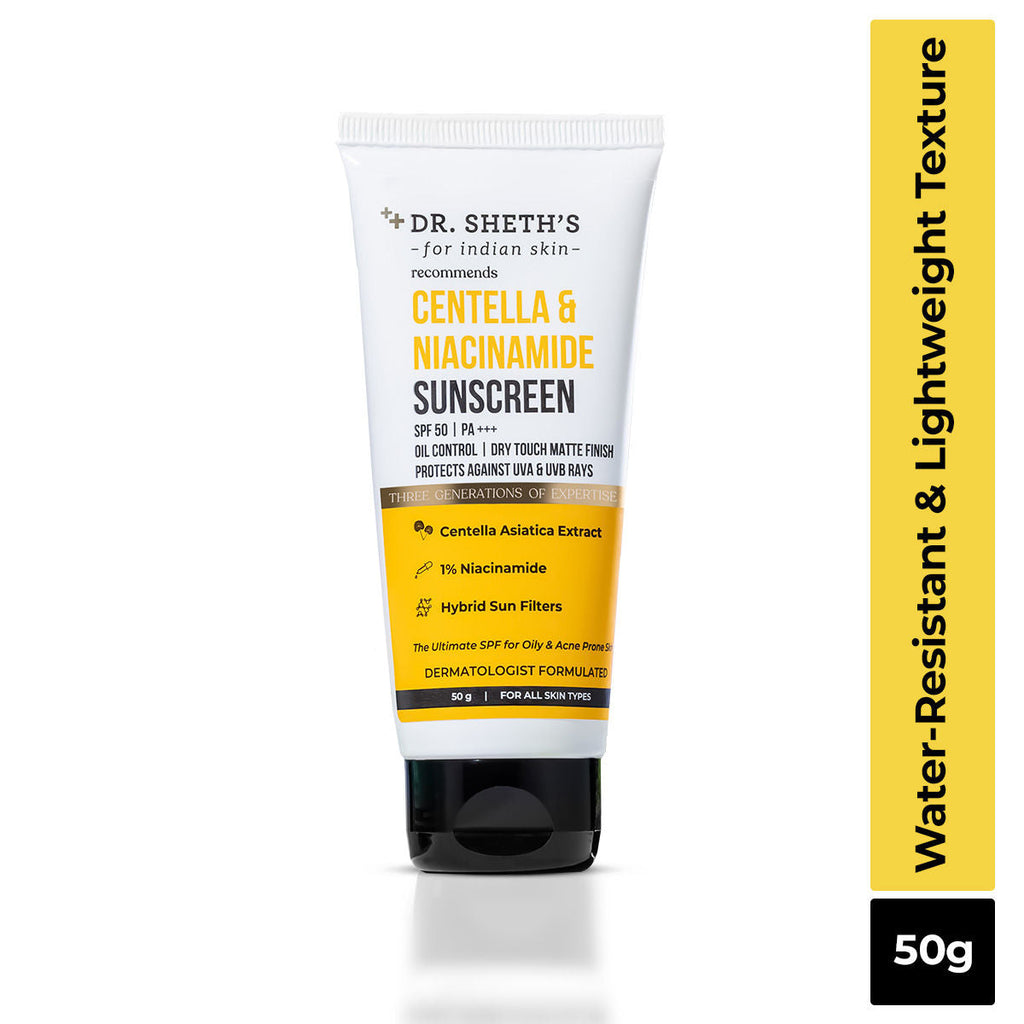 Dr. Sheth'S Centella & Niacinamide Sunscreen Spf 50 Pa+++ Protection For Oily & Acne-Prone Skin