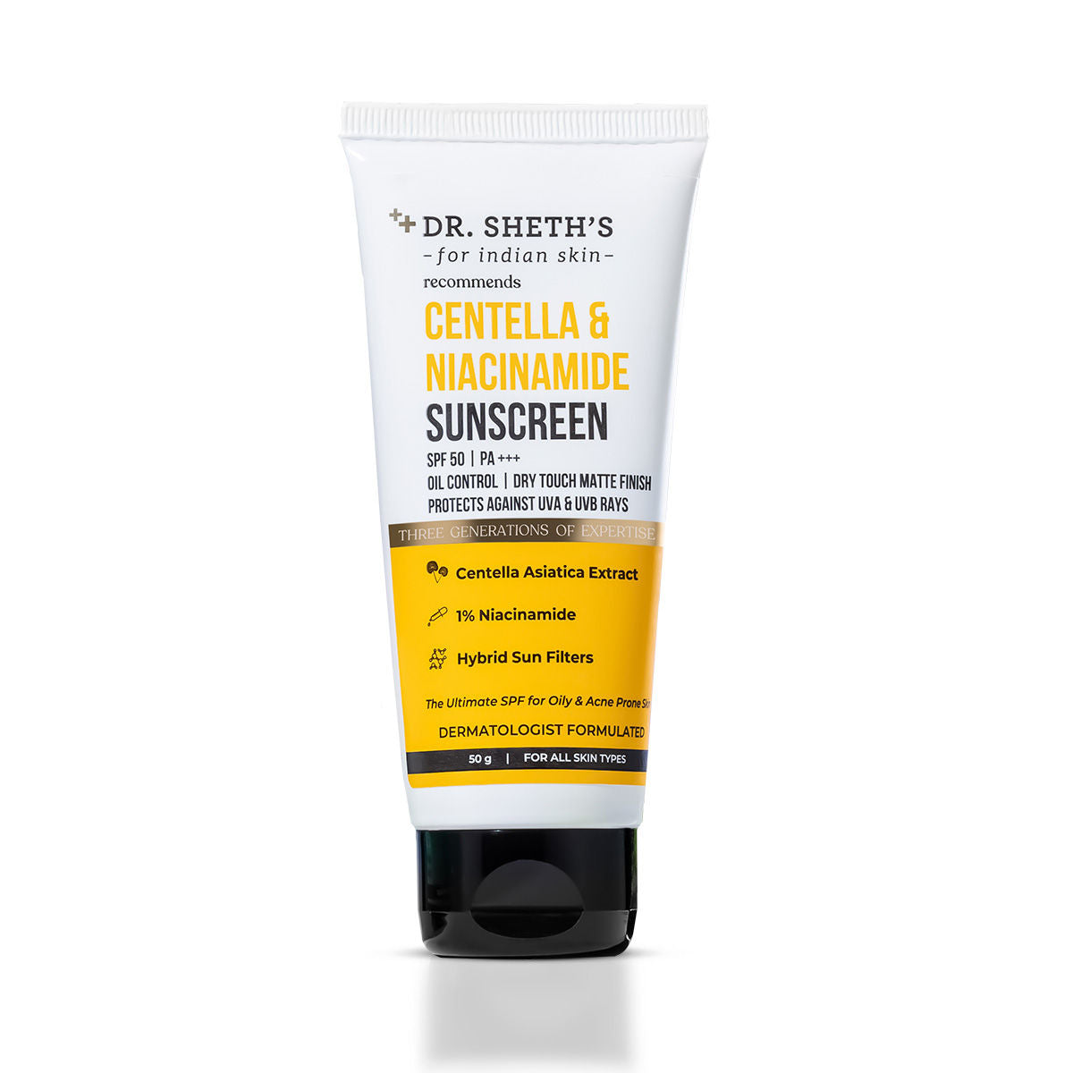 Dr. Sheth'S Centella & Niacinamide Sunscreen Spf 50 Pa+++ Protection For Oily & Acne-Prone Skin