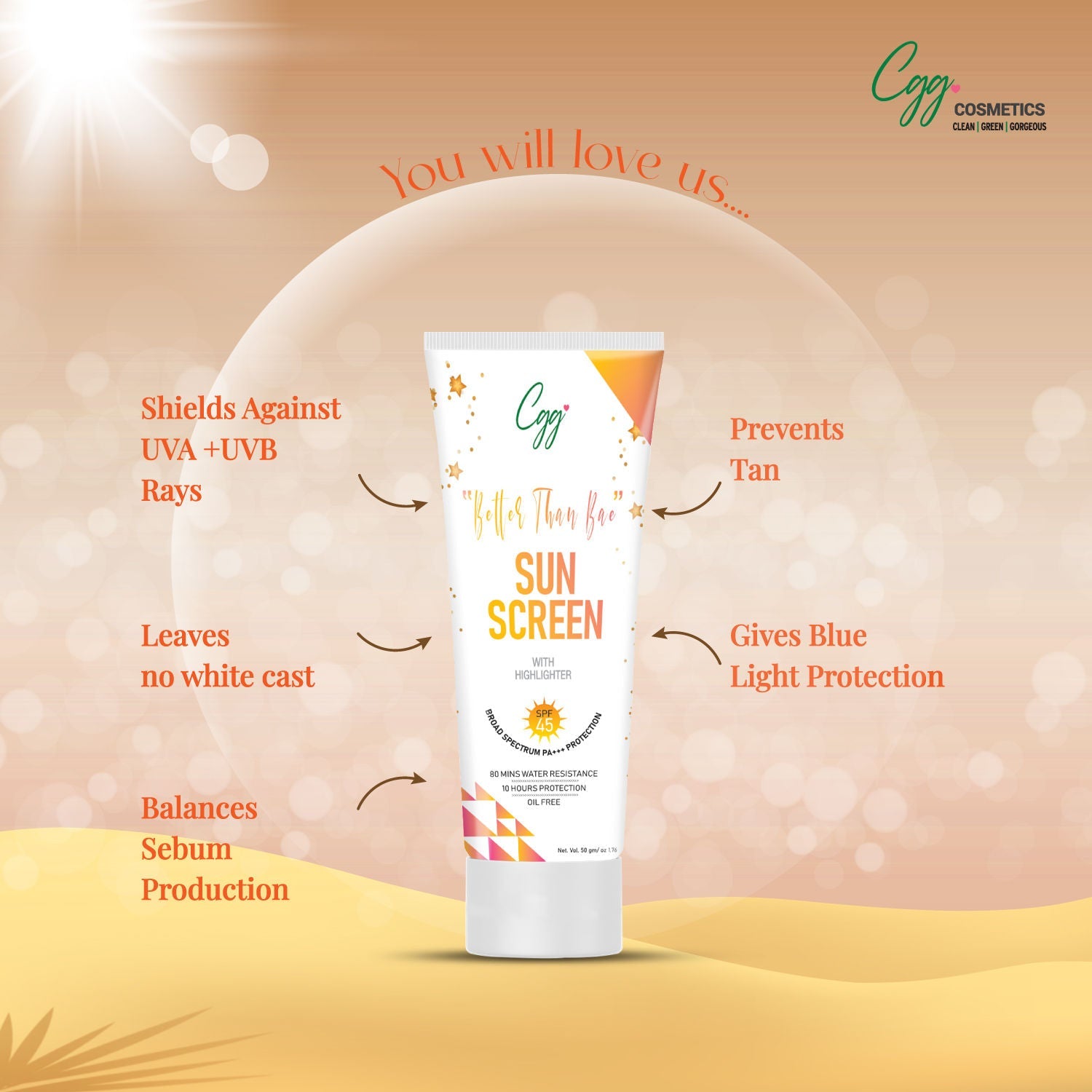 CGG Cosmetics Suncreen SPF 45 + FREE CGG cosmetics Hand cream SPF 45