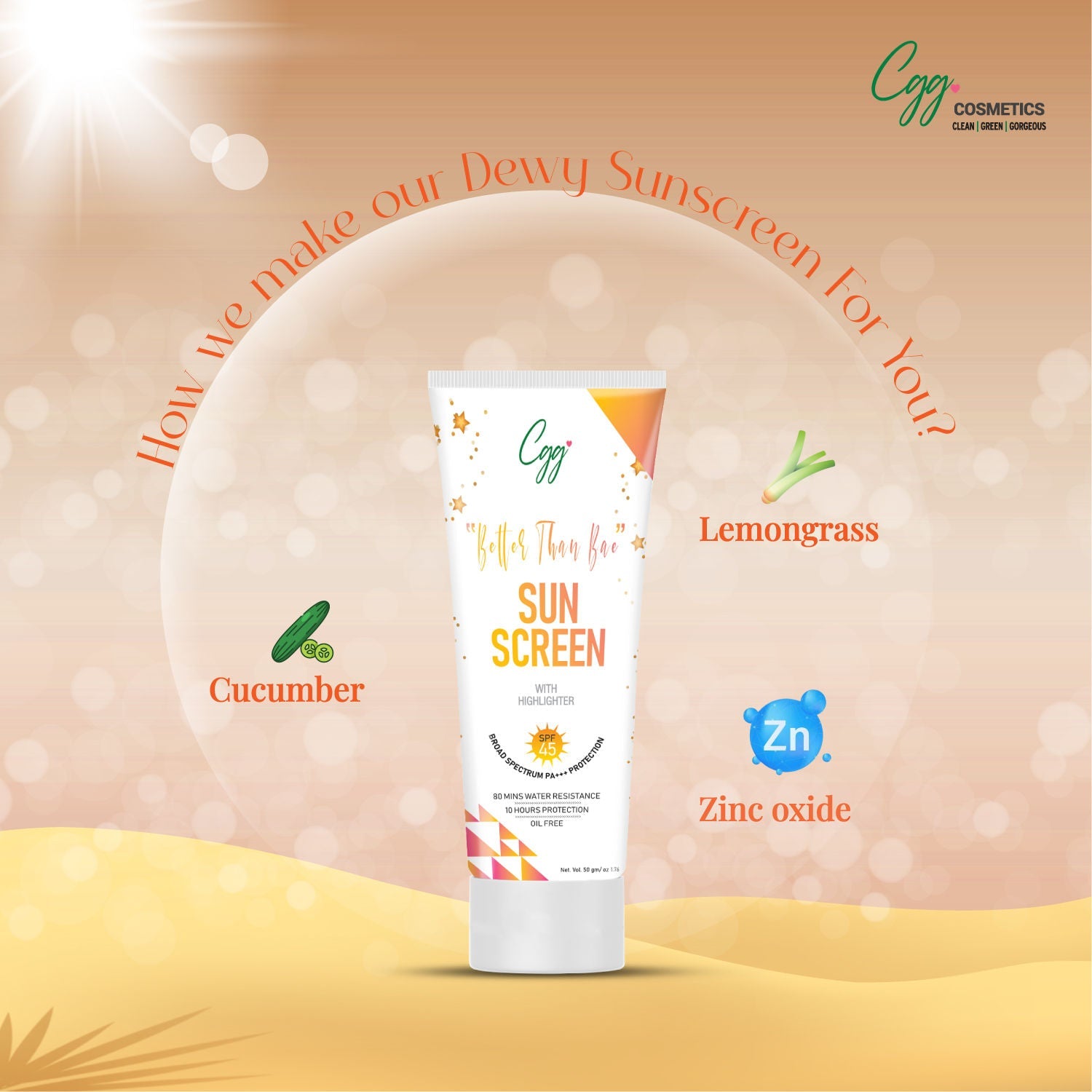CGG Cosmetics Suncreen SPF 45 + FREE CGG cosmetics Hand cream SPF 45