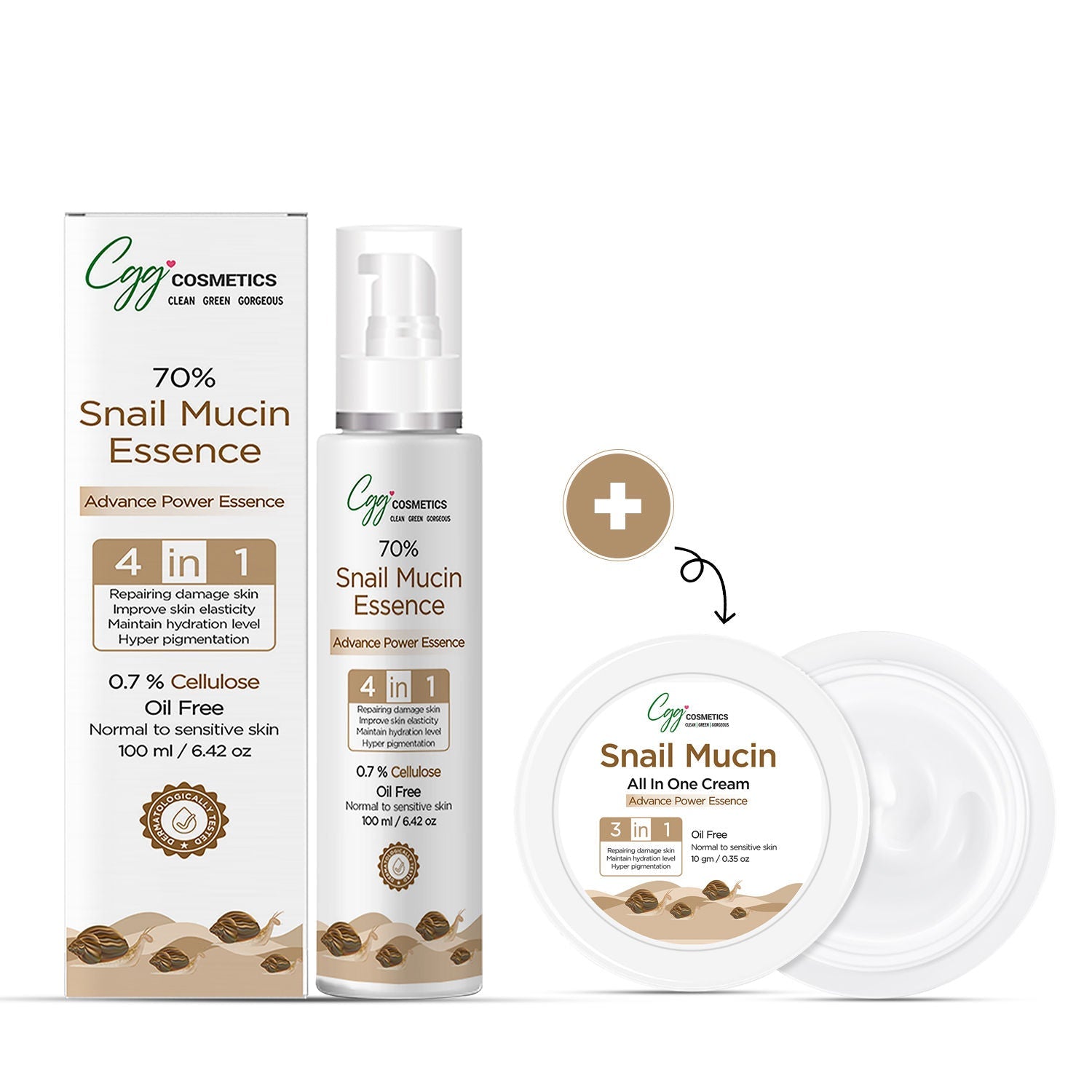 CGG Cosmetics 70% Snail Mucin Essence + FREE All In One Cream