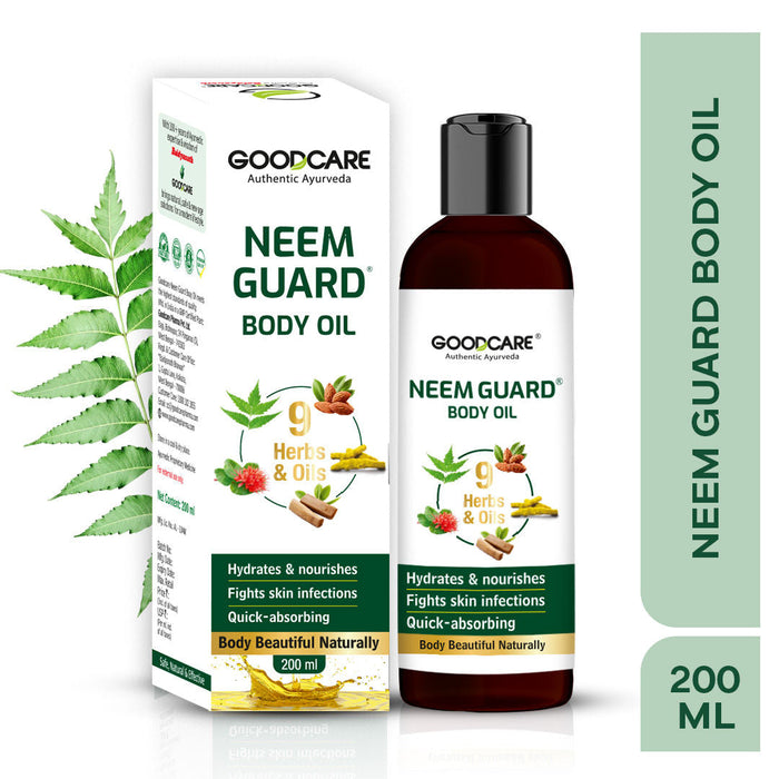 GOODCARE Ayurvedic Neem Guard Body Oil with 8 herbs-nourishes, brightens & fights skin infections.