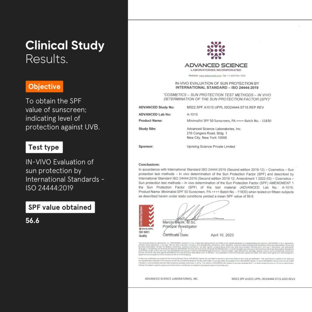 Minimalist SPF 50 PA ++++ Sunscreen With Multi-Vitamin For Reducing Photoaging & No White Cast