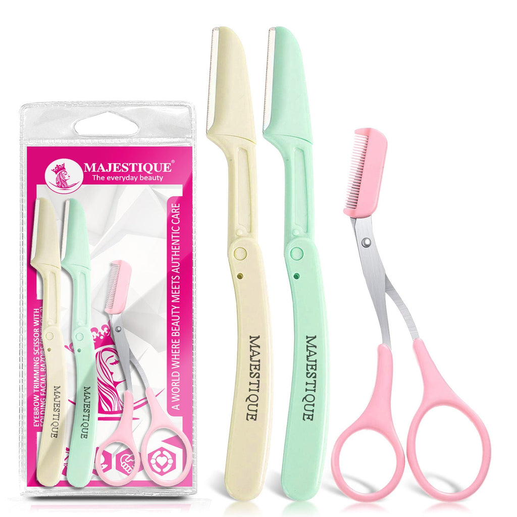 Majestique Eyebrow Trimming Scissors With Folding Facial Razors
