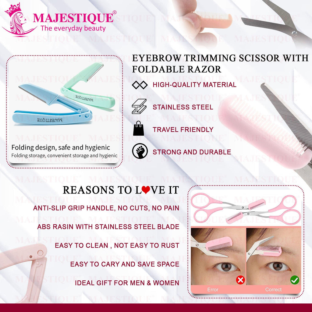 Majestique Eyebrow Trimming Scissors With Folding Facial Razors