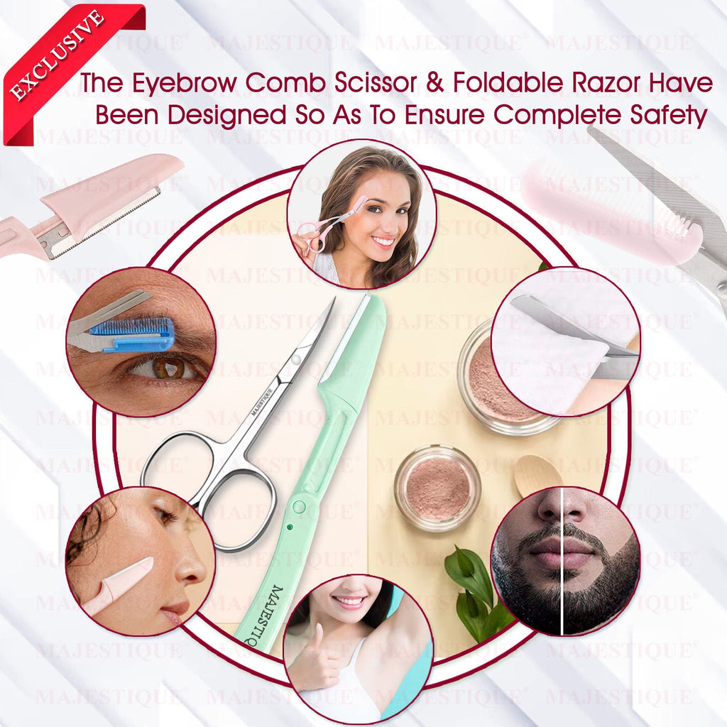Majestique Eyebrow Trimming Scissors With Folding Facial Razors