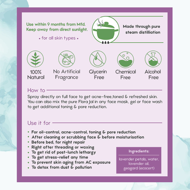Nat Habit 100% Pure Lavender Jal - Toner & Face Mist for Pore Reduction, Acne Control & Hydration