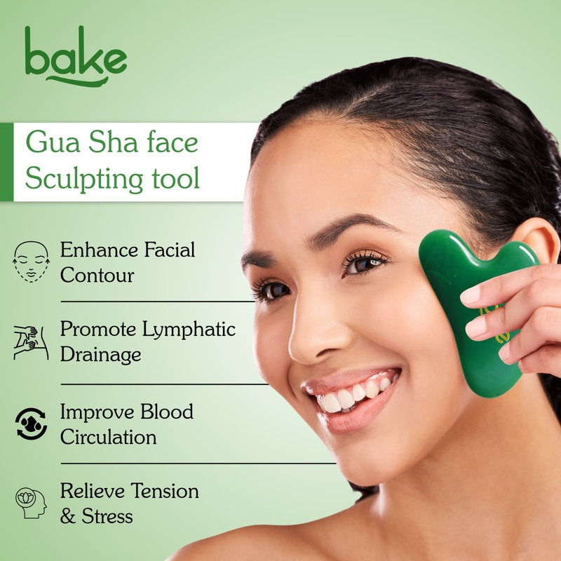 BAKE Jade Gua Sha Stone Face Massager Tool for Reducing Fine Lines & Wrinkles and Eye Puffiness