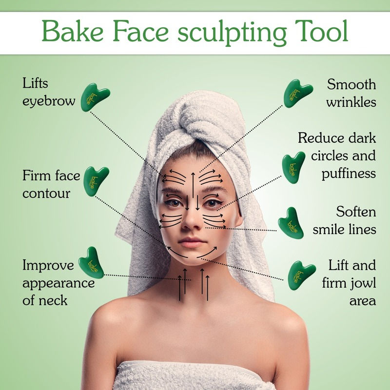 BAKE Jade Gua Sha Stone Face Massager Tool for Reducing Fine Lines & Wrinkles and Eye Puffiness