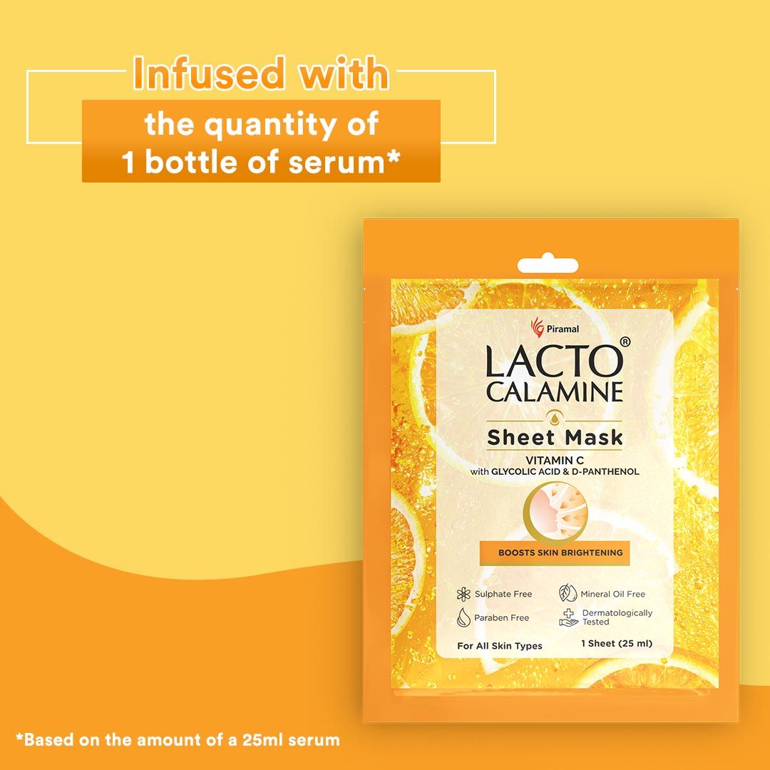 Lacto Calamine Vitamin C Face Sheet Mask with Antioxidant for Nourishing, Brightening & Glowing Skin