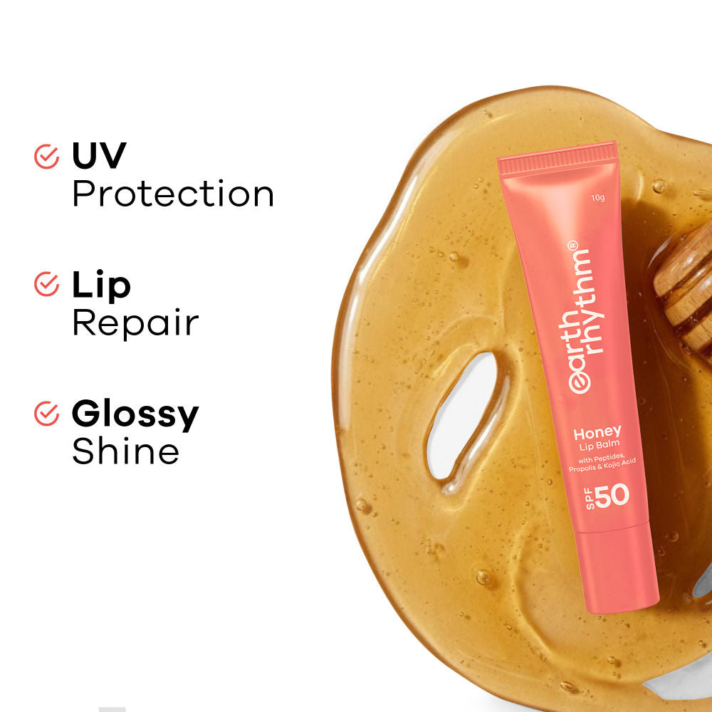 Earth Rhythm Honey Lip Balm Spf 50 Brightens Lips With Propolis, Peptides & Kojic Acid