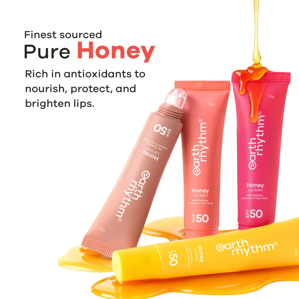 Earth Rhythm Honey Lip Balm Spf 50 Brightens Lips With Propolis, Peptides & Kojic Acid