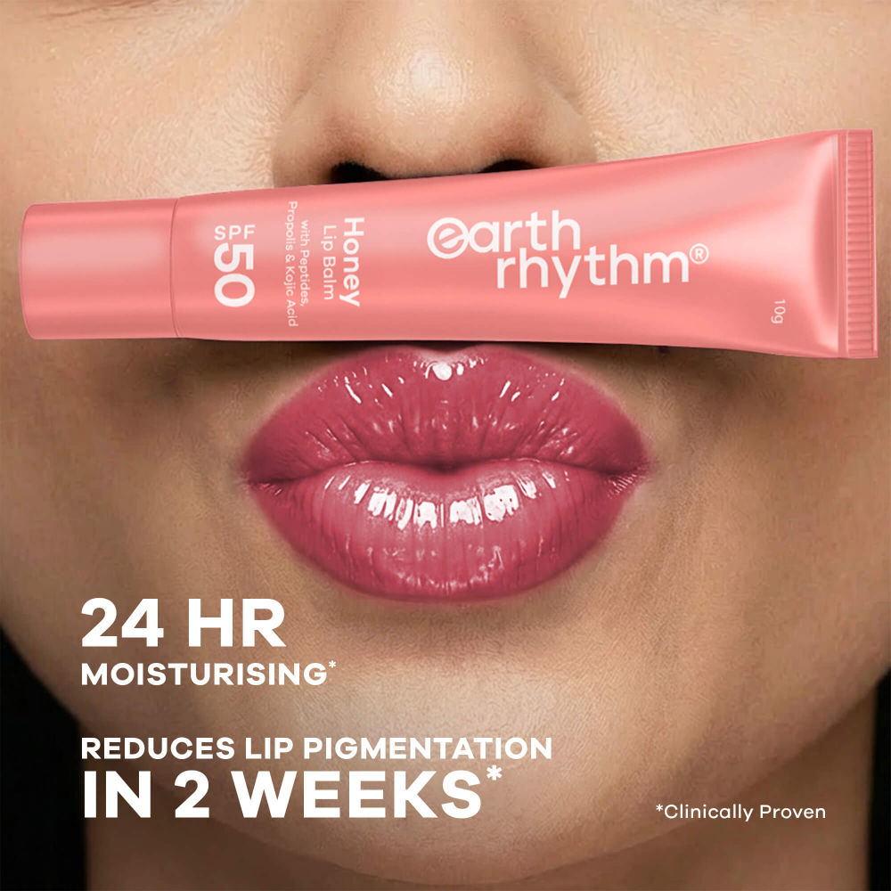 Earth Rhythm Honey Lip Balm Spf 50 Brightens Lips With Propolis, Peptides & Kojic Acid
