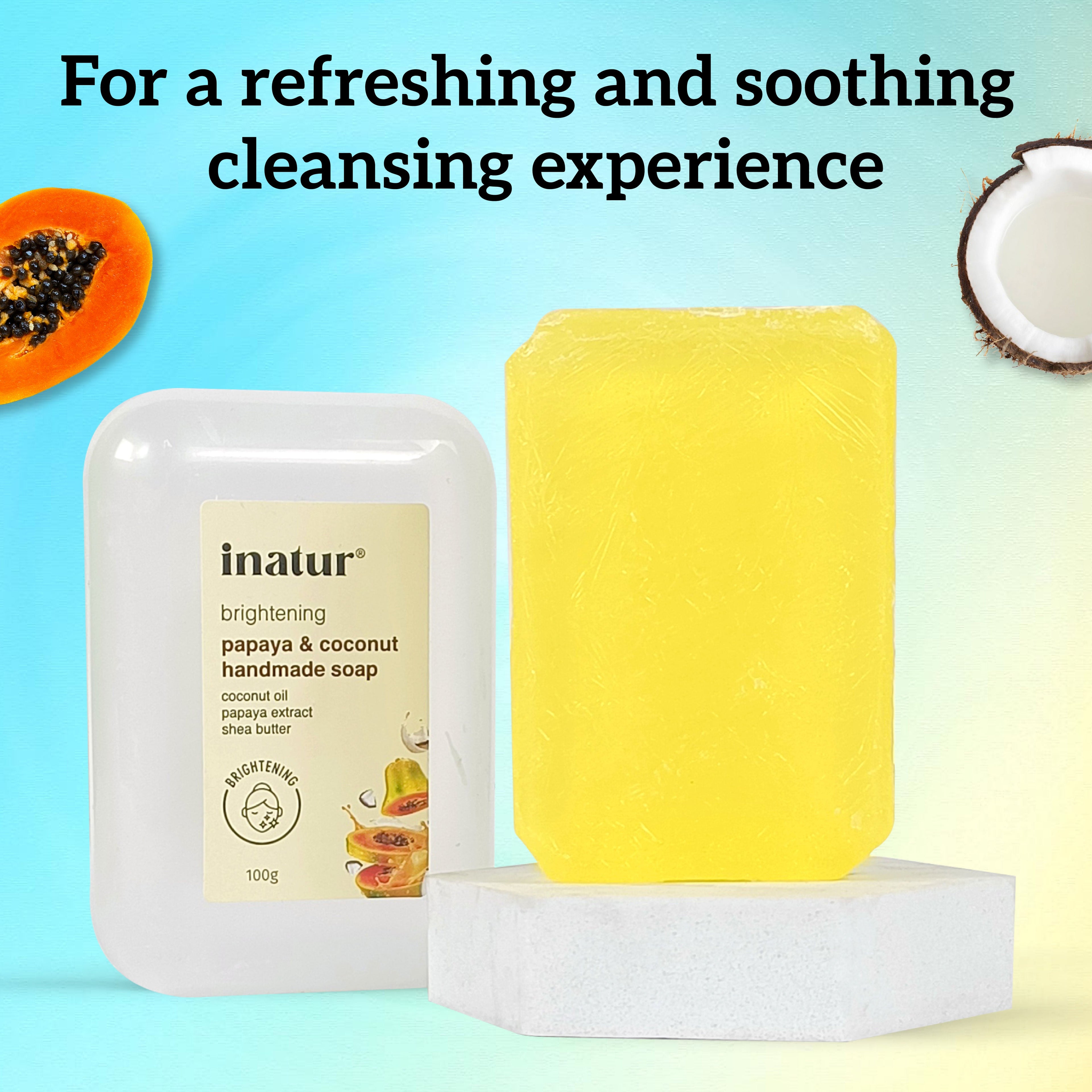 inatur Papaya & Coconut Soap For Brightening & Cleansing with Papaya Extract, Shea Butter & Coconut