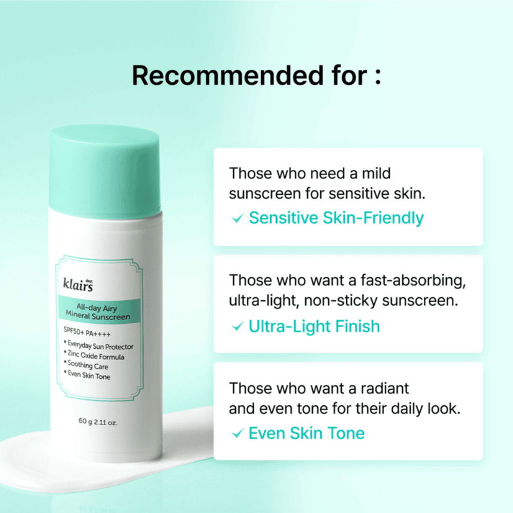 Klairs All-Day Airy Mineral Sunscreen SPF50+ PA++++
