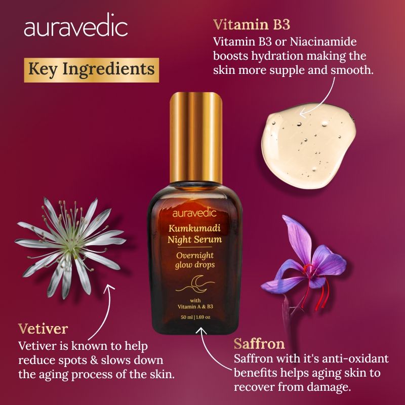 Auravedic Kumkumadi Tailam Night Serum Kumkumadi Face Serum With Kumkumadi Oil For Anti Aging Glow