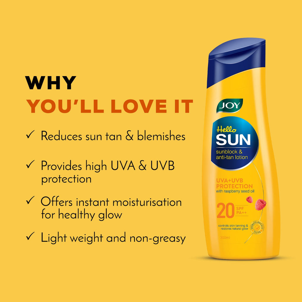 Joy Hello Sun Body Sunscreen Lotion SPF 20 PA++ For Tan Control & Body Moisturization