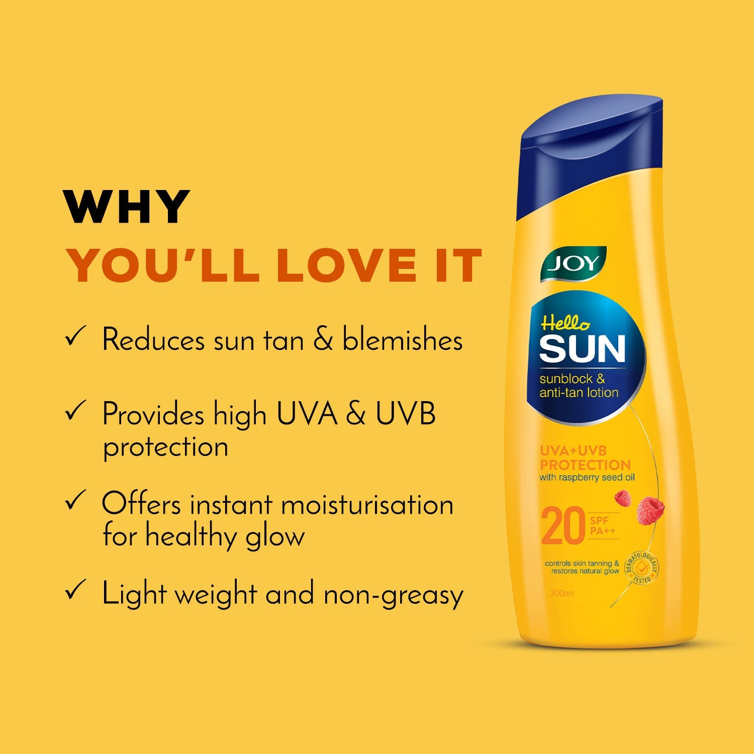 Joy Hello Sun Body Sunscreen Lotion SPF 20 PA++ For Tan Control & Body Moisturization