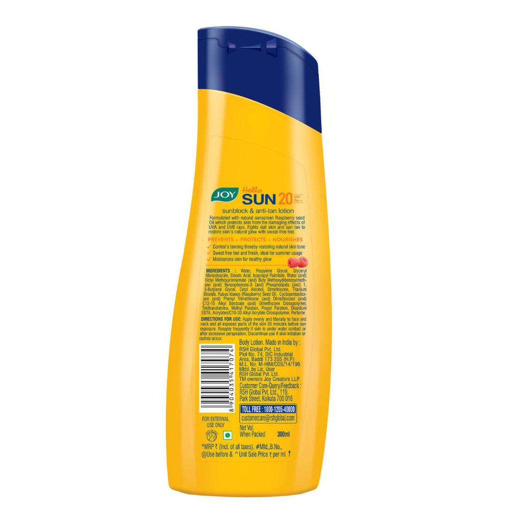 Joy Hello Sun Body Sunscreen Lotion SPF 20 PA++ For Tan Control & Body Moisturization