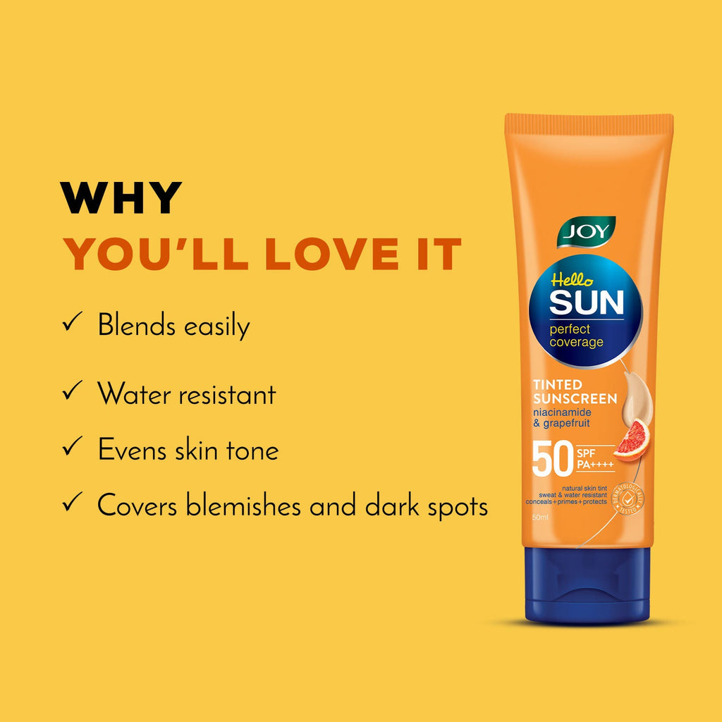 Joy Tinted Sunscreen SPF 50 PA+++ for Oily Skin with Niacinamide, No White Cast, Even Tone
