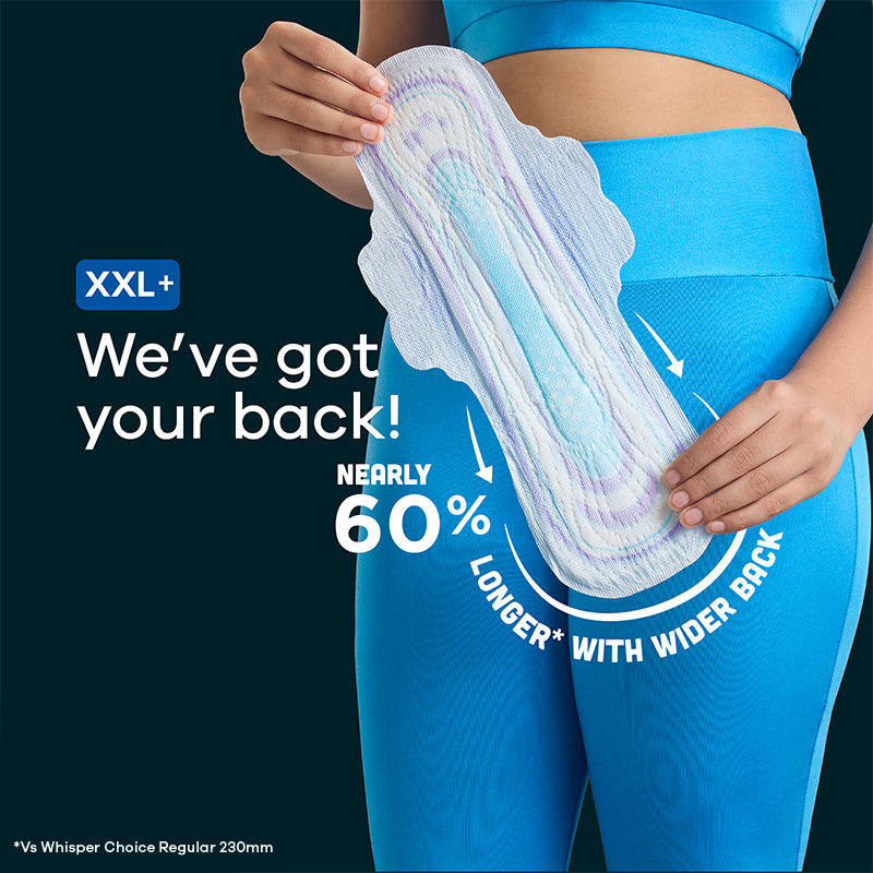 Whisper Bindazzz Nights Xxl+ Sanitary Pads, Upto 0% Leaks All Night Long